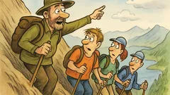 Виц: Планинският водач: Внимавайте много на склона