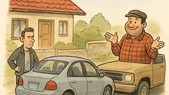 Виц: Селяндур с пикап ми мести колата