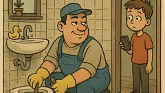 Виц: Водопроводчик чисти тоалетна, момче зяпа