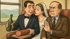 Виц: Младоженци пътуват във влак с непознат