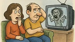 Виц: Мъж и жена гледат ужаси